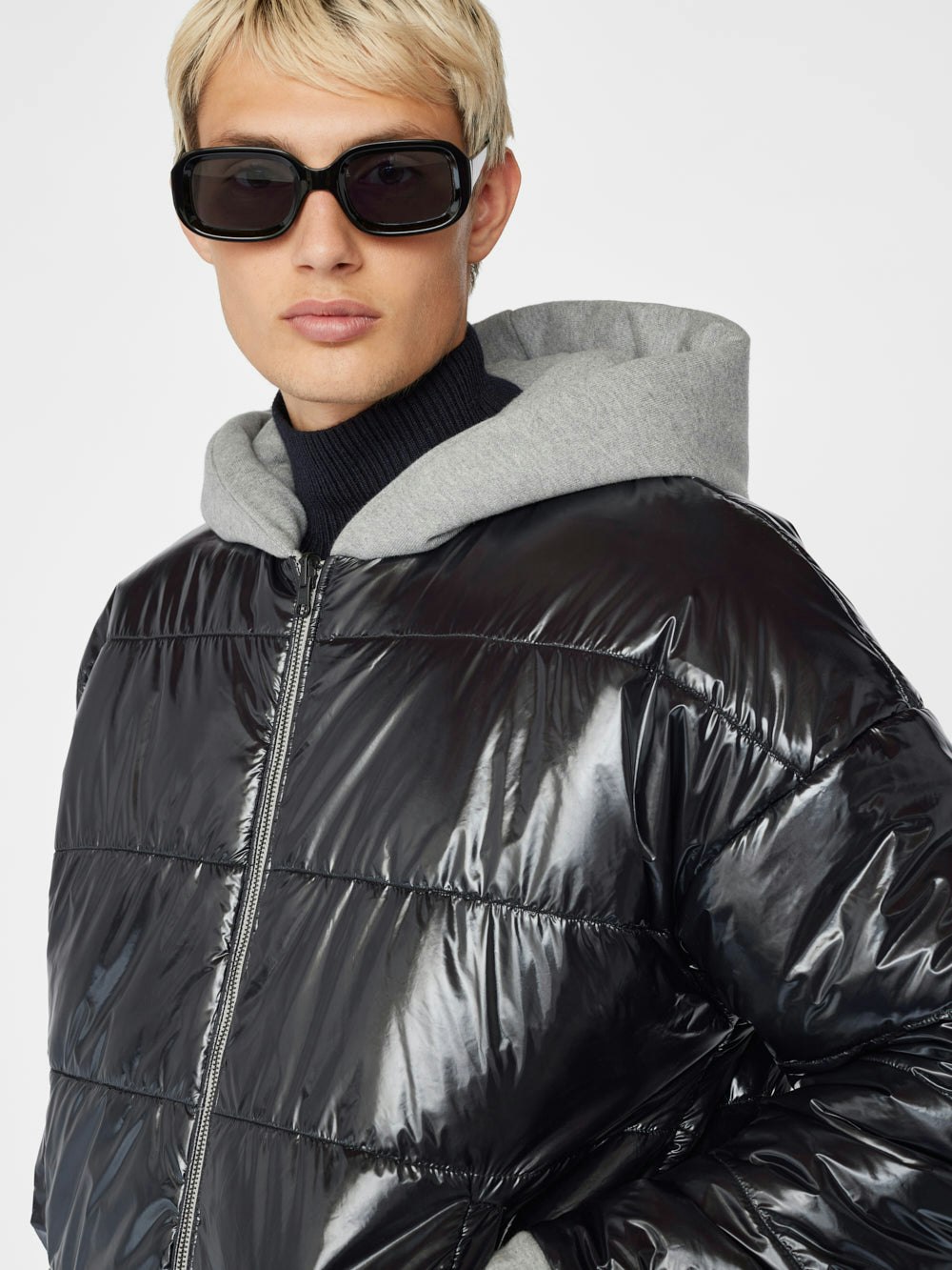 Reversible Puffer Hoodie -- Grey Melange